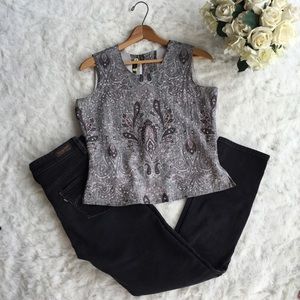 D.Terrell Sleeveless Open Back Beaded Silk Top